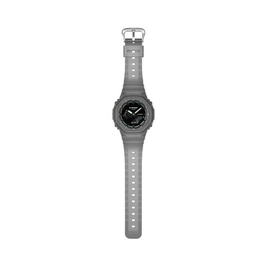 G-SHOCK GA-2100K-1A unisex Octagon Case Futuristic Nightlife All Gray Matte Finish Transparent Avokado Green detail 20ATM