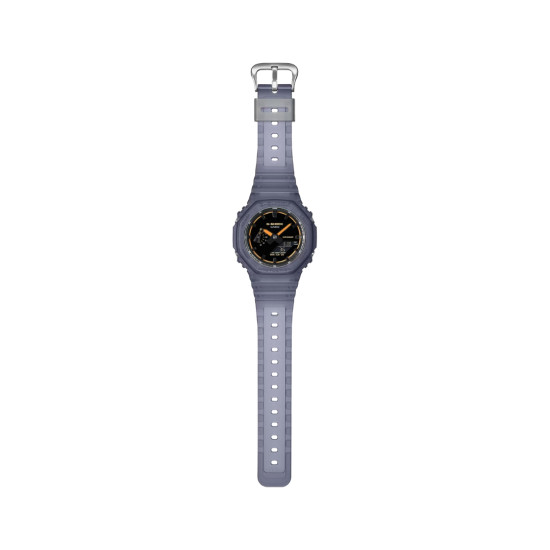 G-SHOCK GA-2100K-2A unisex Octagon Case Futuristic Nightlife All Dark Orchid Matte Finish Transparent Orange detail 20ATM