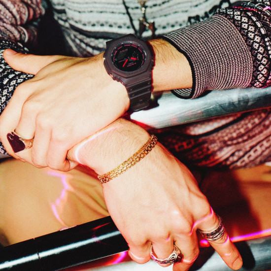 G-SHOCK GA-2100K-5A unisex Octagon Case Futuristic Nightlife All Brown Matte Finish Transparent Neon Red detail 20ATM