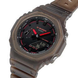 G-SHOCK GA-2100K-5A unisex Octagon Case Futuristic Nightlife All Brown Matte Finish Transparent Neon Red detail 20ATM