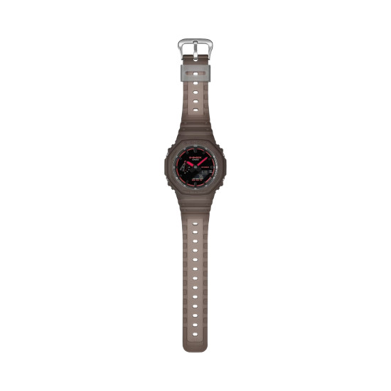 G-SHOCK GA-2100K-5A unisex Octagon Case Futuristic Nightlife All Brown Matte Finish Transparent Neon Red detail 20ATM