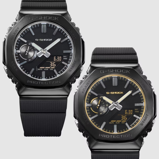 G-SHOCK GM-2100LXB-1A unisex Luxe Black Premium Octagon Metal Frame All Black Light and Strong 44mm 20ATM