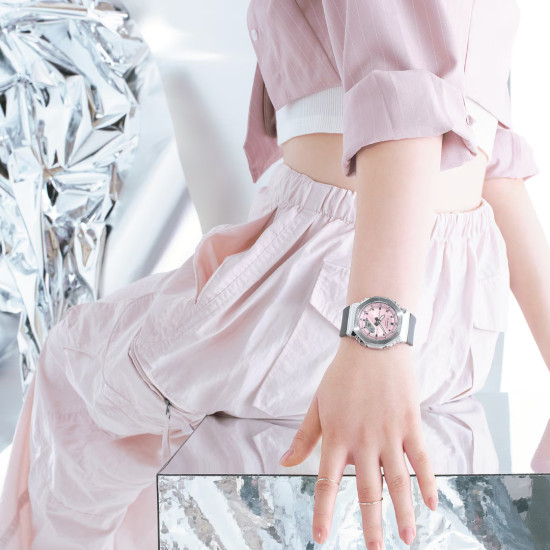 G-SHOCK GM-S2110-4A ženski sat Octagon Lady Metal Frame Silver Light Pink Gray 20ATM
