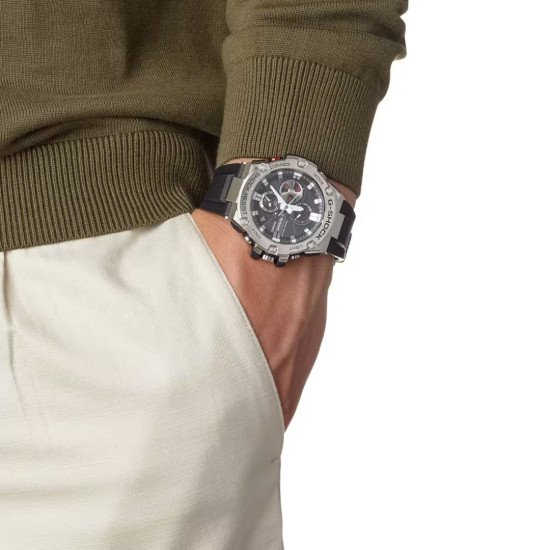 G-SHOCK GST-B100-1A muški sat Premium G-Steel Case Silver Tone Bluetooth Tough Solar Analog-Digital 20ATM