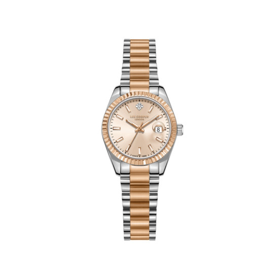 Lee Cooper London LC08126.510 ženski sat Mini Timeless Classic Two Tone Rose Gold Silver Tone Sunray Peach Dial 28mm