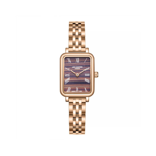 Lee Cooper London LC08232.440 ženski sat Vintage Elegance Rose Gold Tone pravougaono kućište Walnut Brown Dial 32mm Roman Numerals