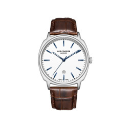 Lee Cooper London LC08248.332 muški sat Old Money Vibe Classic Brown kožni kaiš White Dial 41mm Cobalt Blue kazaljke