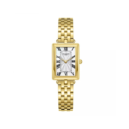 Lee Cooper London LC08366.120 ženski sat Vintage Elegance pravougaono kućište Gold Tone Roman Numerals White Dial