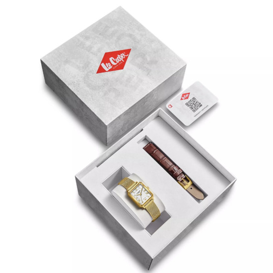 Lee Cooper London LC08376.122 ženski sat Vintage Style Gold Tone Mother of Pearl Dial pravougaoni sat 24mm • 2-in-1