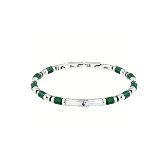 Maserati JM334AVD48 muška narukvica Iconic Emerald Green Beaded Silver Stainless Steel