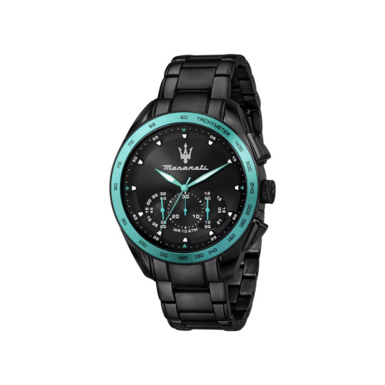 Maserati R8873644002 muški sat Traguardo 45mm Chronograph All Black Stainless Steel Turquoise detail