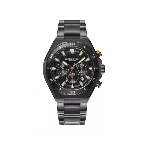 Scotch & Soda Amsterdam SSM.118E muški sat Black Steel Urban Chronograph Orange Detail 45mm 10ATM