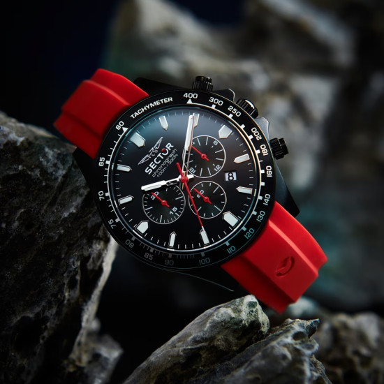 Sector R3271661032 muški sat Black Sport 43mm Chronograph Series 230 Tachymeter Red 10ATM