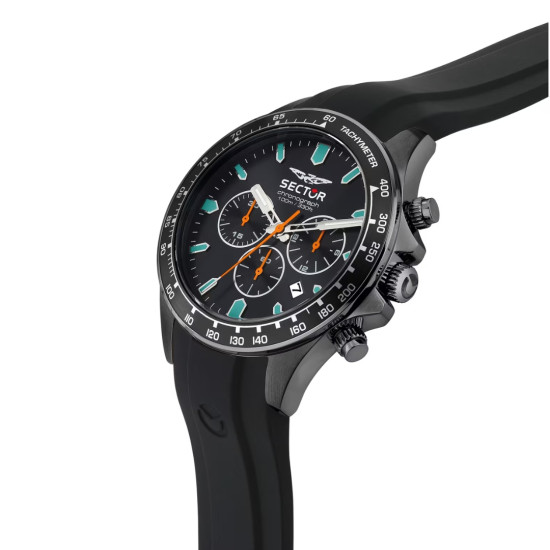 Sector R3271661033 muški sat Black Sport 43mm Chronograph Series 230 Tachymeter Orange and Blue Detail 10ATM