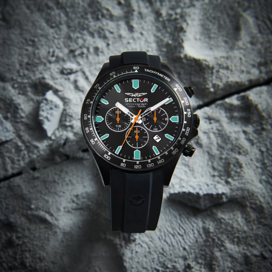 Sector R3271661033 muški sat Black Sport 43mm Chronograph Series 230 Tachymeter Orange and Blue Detail 10ATM