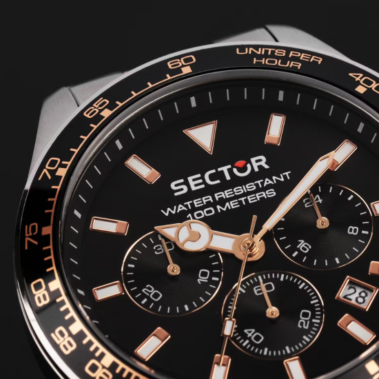 Sector R3273661031 muški sat Black Sport 43mm Chronograph Two Tone Rose Gold 230 Series Jubilee Bracelet Edition 10ATM