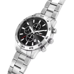 Sector R3273778010 muški sat Chronograph Classic Sport Silver Stainless Steel Sunray Black Dial 45mm