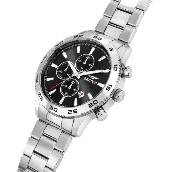Sector R3273778010 muški sat Chronograph Classic Sport Silver Stainless Steel Sunray Black Dial 45mm