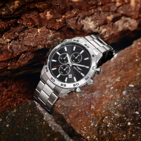 Sector R3273778010 muški sat Chronograph Classic Sport Silver Stainless Steel Sunray Black Dial 45mm