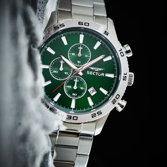 Sector R3273778012 muški sat Chronograph Classic Sport Silver Stainless Steel Sunray Green Dial 45mm