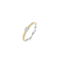 TI SENTO 12400ZY/52 prsten Classic White Zirconia 5mm Hand-set Sterling Silver 925 Yellow Gold Plated Veličina 52
