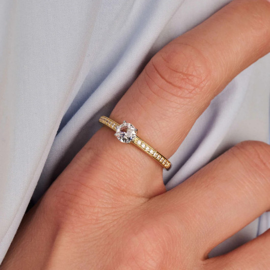 TI SENTO 12400ZY/50 prsten Classic White Zirconia 5mm Hand-set Sterling Silver 925 Yellow Gold Plated Veličina 50