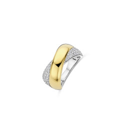 TI SENTO 12404ZY/56 prsten Bold White Hand-set Zirconia Crossover Sterling Silver 925 Yellow Gold Plated Veličina 56