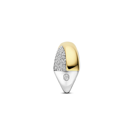 TI SENTO 12404ZY/56 prsten Bold White Hand-set Zirconia Crossover Sterling Silver 925 Yellow Gold Plated Veličina 56