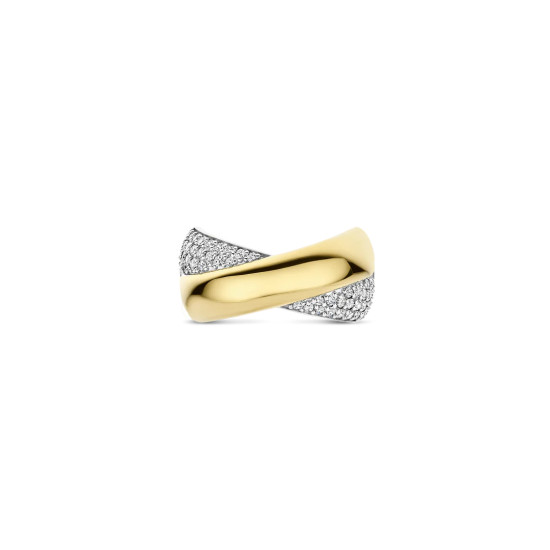 TI SENTO 12404ZY/56 prsten Bold White Hand-set Zirconia Crossover Sterling Silver 925 Yellow Gold Plated Veličina 56