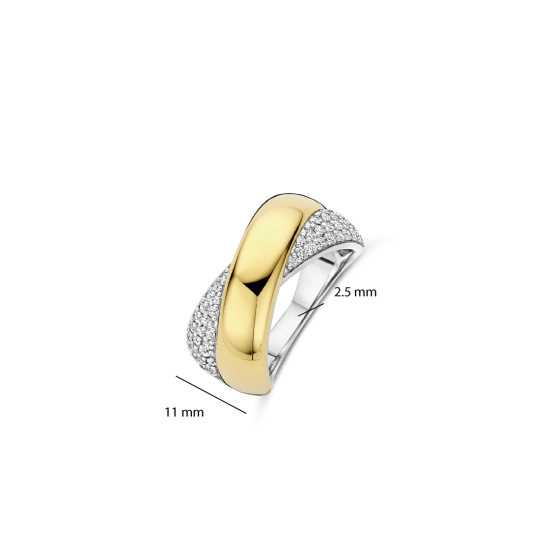 TI SENTO 12404ZY/56 prsten Bold White Hand-set Zirconia Crossover Sterling Silver 925 Yellow Gold Plated Veličina 56