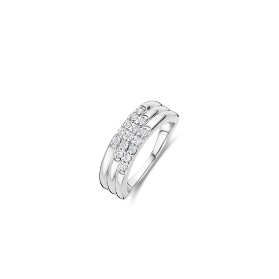 TI SENTO 12411ZI/54 prsten Stardust Hand-set White Zirconia Layered M model Sterling Silver 925 Platinum Plated Veličina 54