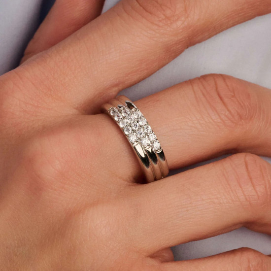 TI SENTO 12411ZI/54 prsten Stardust Hand-set White Zirconia Layered M model Sterling Silver 925 Platinum Plated Veličina 54