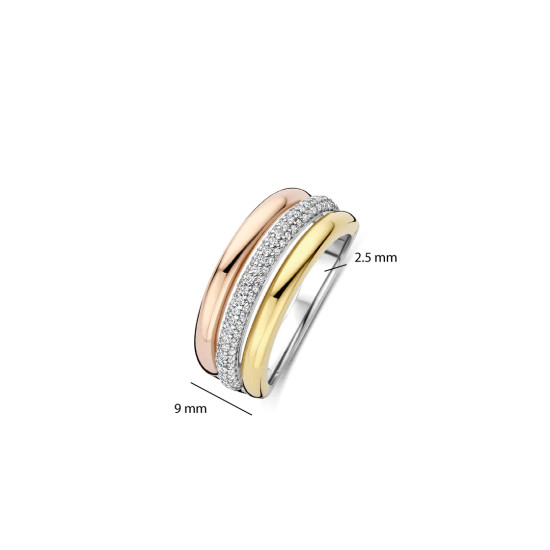TI SENTO 12427TZ/56 prsten Tricolor Zirconia Silver Sterling Silver 925 Yellow Gold Plated Rose Gold Plated Veličina 56