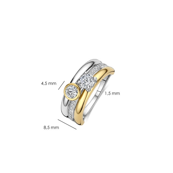 TI SENTO 12459ZY/54 prsten Triple Band Round Double Zirconia Premium 925 Sterling Silver Two Tone Gold Plated Veličina 54 BESTSELLER