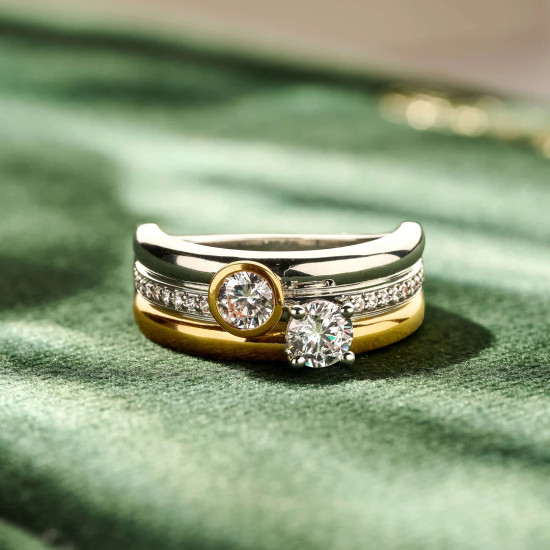 TI SENTO 12459ZY/54 prsten Triple Band Round Double Zirconia Premium 925 Sterling Silver Two Tone Gold Plated Veličina 54 BESTSELLER