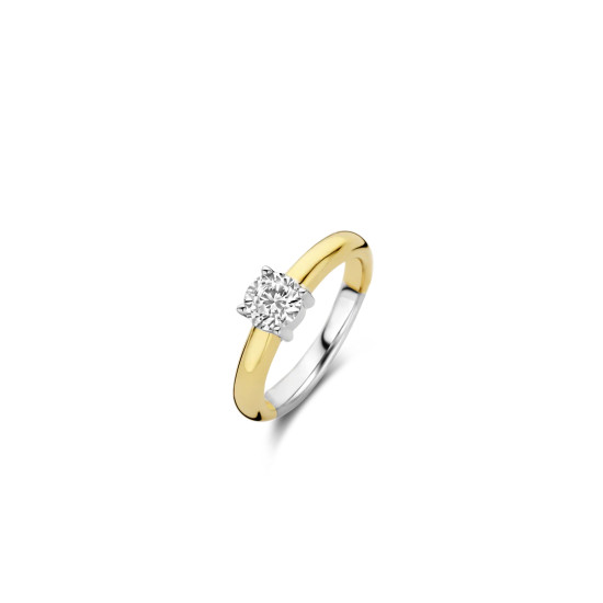 TI SENTO 1463ZY/48 prsten Classic Zirconia White 6mm Sterling Silver 925 Yellow Gold Plated Veličina 48