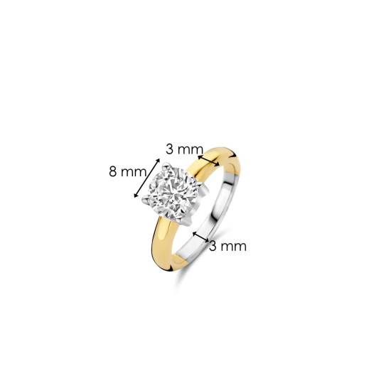 TI SENTO 1464ZY/62 prsten Classic Zirconia White 8mm Sterling Silver 925 Yellow Gold Plated Veličina 62