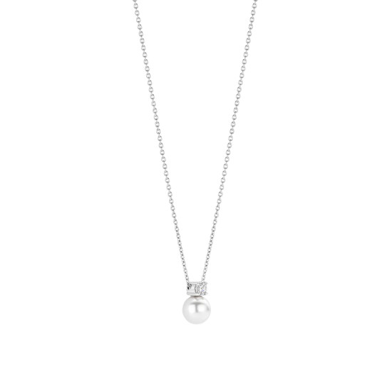 TI SENTO 34125PW ogrlica Zirconia Shell Pearl White Sterling Silver 925 Platinum Plated 12mm