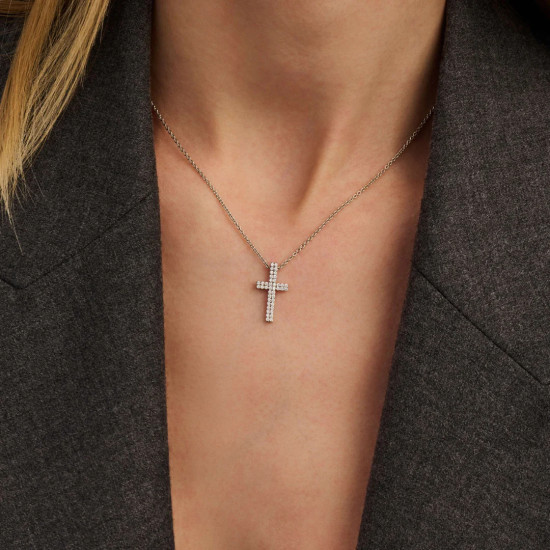 TI SENTO 34130ZI ogrlica Cross Hand-set Zirconia Sterling Silver 925 Platinum Plated  11mm x 21mm