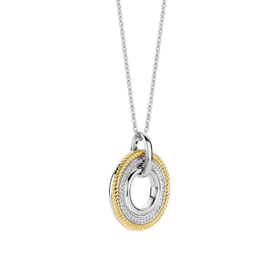 TI SENTO 6833ZY ogrlica Structure Circle Zirconia White Sterling Silver 925 Yellow Gold Plated