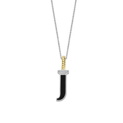 TI SENTO 6840BL_J ogrlica Letters J Personal Signature Zirconia Black Emajl Sterling Silver 925 Yellow Gold Plated Slovo J
