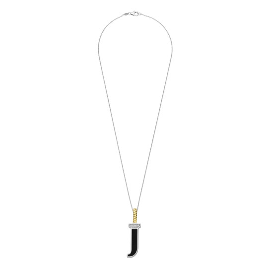 TI SENTO 6840BL_J ogrlica Letters J Personal Signature Zirconia Black Emajl Sterling Silver 925 Yellow Gold Plated Slovo J