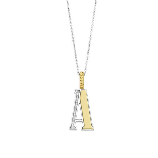 TI SENTO 6840ZY_A ogrlica Letters A Personal Signature Zirconia Sterling Silver 925 Yellow Gold Plated Slovo A