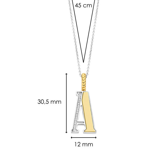 TI SENTO 6840ZY_A ogrlica Letters A Personal Signature Zirconia Sterling Silver 925 Yellow Gold Plated Slovo A