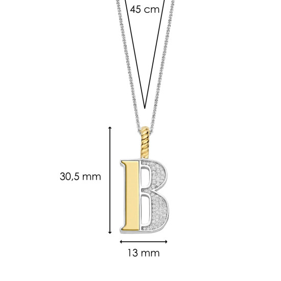 TI SENTO 6840ZY_B ogrlica Letters B Personal Signature Zirconia Sterling Silver 925 Yellow Gold Plated Slovo B