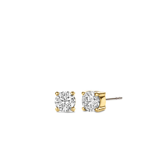 TI SENTO 7319ZY mindjuše Classic Zirconia White Yellow Gold Plated 925 Sterling Silver 7mm