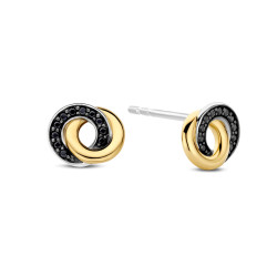 TI SENTO 7784BY mindjuše Forever Connected Black Zirconia Sterling Silver 925 Yellow Gold Plated 8mm