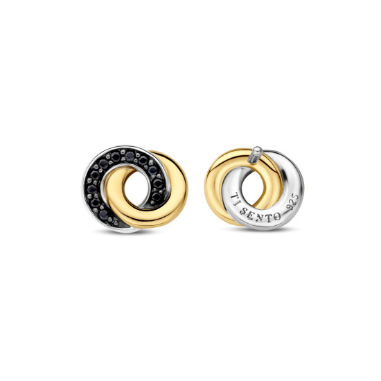TI SENTO 7784BY mindjuše Forever Connected Black Zirconia Sterling Silver 925 Yellow Gold Plated 8mm