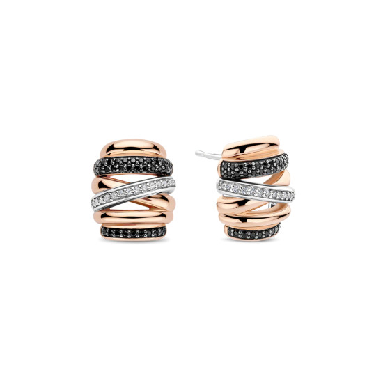 TI SENTO 78045BR mindjuše Honeycomb Crossover Sterling Silver 925 Black Rose Gold Plated 14mm