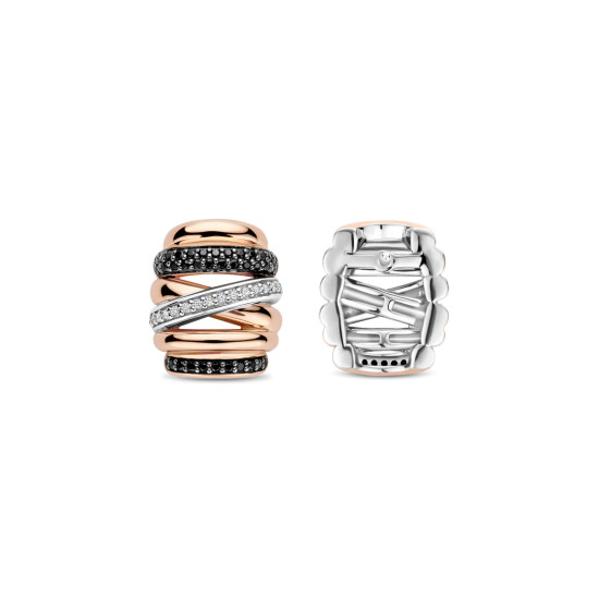 TI SENTO 78045BR mindjuše Honeycomb Crossover Sterling Silver 925 Black Rose Gold Plated 14mm